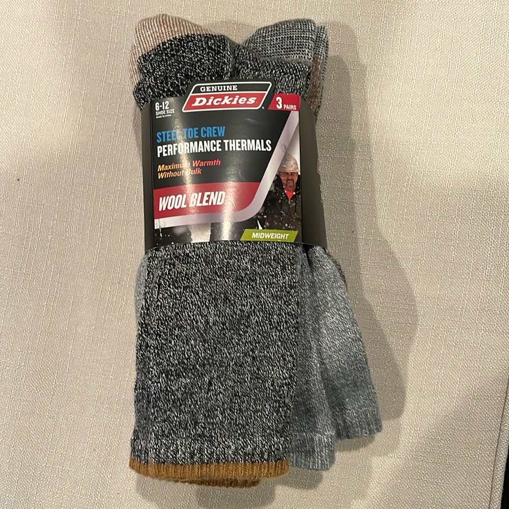 NWT Dickies Steel Toe Crew Performance Thermal Socks, 3 Pairs